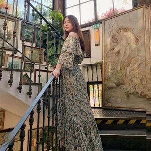 MANGO Asymmetric Ruffled maxi long floral print dress viscose